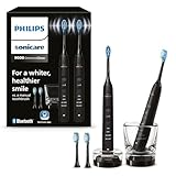 Philips Sonicare DiamondClean 9000 elektrische Zahnbürste, Doppelpack, Schallzahnbürste mit App, Drucksensor, 4 Putzmodi, 3 Intensitätsstufen, Ladeglas, schwarz, Modell HX9914/63