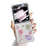 LCHULLE Glitzer Hülle Kompatibel mit Samsung Galaxy Z Flip5 5G Handyhülle Mädchen Schutzhülle Süße Mond Stern Planet Muster Hülle Silikon Girls Clear Case für Samsung Z Flip5 5G(2023) Transparent