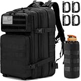 MUCHER 45L Militär Taktische Rucksack Herren mit Flaschenhalter und 4 Haken Große Wanderrucksack Molle Armee Assault Rucksack für Wandern Jagd, Trekking und Camping und Outdoor Aktivitäten (Schwarz)