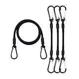 Spannseile mit Karabinerhaken, 4er Pack, 100 cm lang, strapazierfähiges Karabiner-Spannseil, extra starke schwarze Spanngurte mit Karabinerhaken für Camping, Planen, Fahrradträger, Zelt, Auto,Motorrad