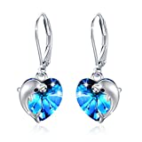 Delfin Ohrringe 925 Sterling Silber Delfine Herz Ohrringe Hängend Damen Ohrringe Kristall Ohrhänger Schmuck für Mädchen Ehefrau Freundin Tochter Mutter Geschenk Mama Geburtstagsgeschenk