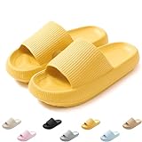 QJJQ Badeschuhe Herren Damen Cozislides Original Slippers Wolke Schlappen Super Weich Rutschfest Badelatschen Hausschuhe Sommer Pantoletten Badeschlappen Flip Flops,Gelb, 38-39 EU