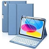 Vobafe Hülle mit Tastatur für iPad 10 Generation 10,9 Zoll 2022-7 Farben Beleuchtete Kabellose Abnehmbare Folio Keyboard Hülle mit Stifthalter für Neue iPad 10. Generation, Blau