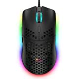 Hoopond M1 Pro Gaming Maus, 69G Honeycomb Shell Extrem leichte kabelgebundene Optical Maus, 6 RGB Farbwechselmodi 6400 DPI 6 Taste Programmierbare USB Computer-Maus für PC/Mac/Laptop /PS4, Schwarz