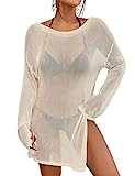 Bsubseach Crochet Beach Cover Ups für Bademode Frauen Mesh Top Sheer Swimsuit Coverup Aprikose