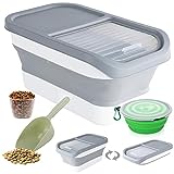 Wuciray Hundefutter Aufbewahrung Dog Food Container 5kg Futtertonne Aufbewahrungsbox Faltbar mit Deckel Löffel Messbecher(Grau)