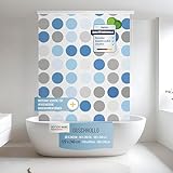 Rapid Teck® Halb-Kassetten Duschrollo 120cm | stilvolles Design Retro Blue Dot | Duschvorhang mit Seilzug | Modernes Duschrollo für Badewanne | Duschrollo für Dusche und kleine Bäder