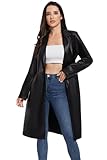 Fahsyee Damen Kunstleder Trenchcoat, Motorradjacken PU Moto Biker Jacke Enganliegend Schlanke Lange Jacke Schwarz Größe S