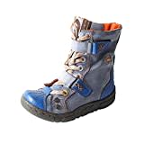 TMA EYES Double-Strape Washed PU Leder Damen Stiefel mit Kunstfellfutter, blau, 41 EU