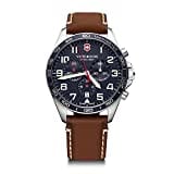 Victorinox Herren Armbanduhr Fieldforce Chrono Ø 42 mm, Swiss Made, Analog Quarz, Wasserdicht bis 100 m, Saphirglas, Leder-Armband, Blau/Braun