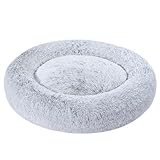 Amazon Basics Weich Haustierbett für Hund, Donut-Kissen, Kunstfell, Maschinenwaschbar, 91 cm, Grau