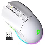 KLIM Blaze - Wiederaufladbare kabellose RGB Gaming Maus - NEU 2024 - Hochpräziser Sensor mit Langer Akkudauer - Einstellbar auf bis zu 6000 DPI - Kabel- und Funk Maus Modus (Weiß)