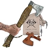 VIKING CRAFT® Wikinger Axt 50cm - Handgefertigte mit Gravur und Lederschutz - Ideale Mittelalter Deko, Geschenke für Männer u. Frauen, Vikings Fanartikel, LARP Beil