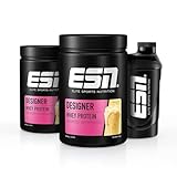 ESN Designer Whey Proteinpulver + Gratis Shaker, Banana Milk, 2 x 908 g, bis zu 23 g Protein pro Portion, ideal zum Muskelaufbau und -erhalt, geprüfte Qualität - made in Germany