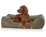 Knuffelwuff orthopädisches Hundebett aus Cord mit Handwebcharakter Nunavut XL 105 x 75cm Khaki - Abnehmbarer Bezug - waschbar - für große, mittelgroße und kleine Hunde