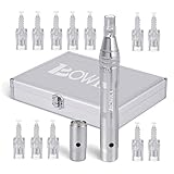 BOWKA Elektrischer Derma Pen Microneedling Pen inkl. 12 Stück Mikro Nadelpatrone kabellos Wiederaufladbar verstellbar von 0,25 bis 2,5 mm (silber)