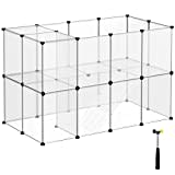 SONGMICS Gehege, Laufstall, Freigehege für Kaninchen, mit Treppen, 143 x 73 x 91 cm, aus Kunststoff, für Kleintiere, Meerschweinchen, Hamster, transparent LPC005W01