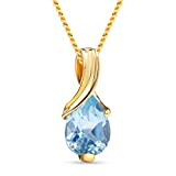 MIORE – Gold Kette Damen mit 0.8 Ct Topas in Tropfen-Form – filigrane Halskette aus 9 Karat Gelbgold (375) mit blauem Edelstein Anhänger – Goldkette mit Schmuckbox zum Verschenken (45 cm)