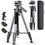 POLAM-FOTO Kamera stativ, 188 cm, Reisestativ mit Tragetasche, Stativköpfe, Aluminium, für Mirrorless Camera/DSLR/Handy/Camcorder, robuster Ständer,（Gewicht 1,27 kg, Tragkraft 2,2 kg） Grau