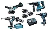 Makita DLX4050TJ Maschinen Pack 4 + 3 akku 18V 5Ah Li-ion + 2 koffer Makpac, ‎Schwarz/Blau