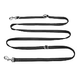 PETCOOZ Hundeleine 3 Meter Verstellbare Schleppleine mit 2 Karabiner, Verdickte Führleine Doppelleine, Freihandleinen, Übungsleine aus Nylon, Schwarz