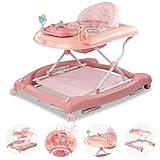 BRONEA® 5-in-1 Babywalker Gehfrei | Lauflernhilfe mit Schaukelfunktion, Musik & Licht | Laufhilfe für Baby ab 6 Monate | Höhenverstellbar | Klappbar | Rosa