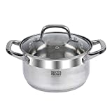 RESTO Edelstahltopf 18 cm, klein, small cooking pot 2 l - Milchtopf – Edelstahl Kochtopf für alle Herdarten auch Induktion – beschichteter Topf mit hitzebeständigem Glasdeckel, Messskala