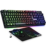 EMPIRE GAMING - Armor RF800 Wireless Wiederaufladbare Gaming Tastatur und Maus Set QWERTZ (DE-Layout) -Tastatur 2,4GHz RGB - Maus 4800 DPI mit Mauspad - PC PS4 PS5 Xbox One/Serie Mac - Schwarz