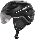 ABUS Stadthelm Pedelec 2.0 ACE - Fahrradhelm mit Rücklicht, Visier, Regenhaube, Ohrenschutz - für Damen und Herren - Schwarz Matt, Größe M​