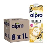 Alpro Barista Haferdrink – Zum Aufschäumen – Vegan und milchfrei – Von Natur aus laktosefrei – Reich an Ballaststoffen, Calcium und Vitaminen – 8 x 1 L – Haltbar