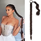 Braid Extensions Pferdeschwanz Verlängerung mit Haargummi Natürliches Kunsthaar haar Zöpfe Haarverlängerungen Zum Einflechten Lang Ponytail Braun Haarteil für Frauen 80cm (Braun schwarz)