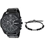 Diesel Herren Mega Chief Chronograph, 59mm Gehäusegröße, Edelstahluhr Herren Beads Halbedelsteinarmband mit Schiebeschließe