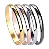 MILAKOO 4 Stück Edelstahl Armband für Frauen Mädchen Hochglanz Armband Gerillte Manschette Armreif 6mm