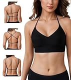 Lemorosy Damen Rückenfrei Nahtloser BH Komfort V Ausschnitt BH Ohne Bügel Push Up Seamless Bra Invisible Unterwäsche mit Abnehmbaren Trägern(Schwarz,M)