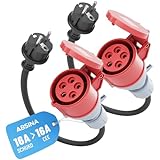 ABSINA 2X Adapter Schuko Stecker auf CEE Kupplung - Schuko auf CEE 16A 5-polig mit 60 cm Kabellänge & IP44 Schutz - Drehstromadapter auf Schuko als Elektroauto Zubehör - Adapter Starkstrom auf 230V