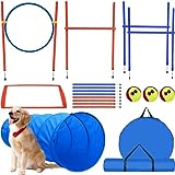 G TALECO GEAR Agility Set Hunde, 7-teiliges Set Agility Ausrüstung für Hunde, Agility Set mit 180CM Hundetunnel, Einstellbar Springring, 3 Einstellbar Hürdenstange, 8 Slalomstangen