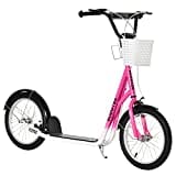 HOMCOM Kinderroller Scooter Tretroller mit Bremse Korb höhenverstellbar für 5-12 Kinder Roller Kickboard Aluminiumlegierung Gummi Rosa+Weiß 139 x 58 x 90-96 cm