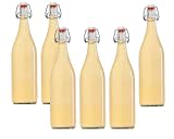 hocz 6er Set Bügelflaschen Bügelflasche Glasflaschen mit Bügelverschluss 1L 1000 ml Typ A zum Selbstbefüllen