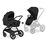 hauck 2in1 Kinderwagen mit Luftreifen Walk N Care Air Set ab Geburt bis 22 kg + 3 kg Korb, Wanne mit Memory-Knöpfen, Sitz mit Liegefunktion Wendbar Höhenverstellbar, Teleskopgriff, UPF 50+ (Black)