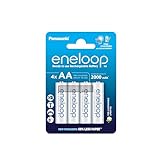 eneloop, AA/Mignon NI-MH Akku, 4er-Pack, Kapazität mit min. 2000 mAh, Ready-to-Use NI-MH Akkus, bis zu 2000 Mal wiederaufladbar, plastikfreier Verpackung, Standard, weiß