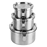 nicelock frischhaltedosen edelstahl mit deckel edelstahl behälter meal prep boxen lunchbox edelstahl dosen auslaufsicher, stapelbar, wiederverwendbar, für Kinder, Erwachsene, 450 ml + 750 ml + 1200 ml