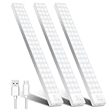 Schrankbeleuchtung LED mit Bewegungsmelder 32cm 3Stück Schranklicht Schrankleuchte Led Leiste Batterie USB Wiederaufladbar Unterbauleuchte Küche Schrankleuchten für Kleiderschrank,Treppe,Kofferraum,RV