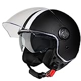 VINZ Parchi Jethelm mit Doppelvisier | Roller Helm Fashionhelm mit Streifen | In Gr. XS-XXL | Jet Helm mit Sonnenblende | ECE 22.06 Zertifiziert | Motorradhelm mit Visier - Mattschwarz