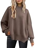 Tincini Pullover Damen Strickpullover Winter Rundhals Pulli Herbst Lose Sweatshirt Warm Fledermaus Langarmshirt aus Strick Seitlichem Schlitz Oberteile (Muskatnuss, XL)