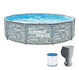 Summer Waves Frame Pool Komplettset | Rund 305x76 cm Steinoptik Grau | Aufstellpool Set | Gartenpool & Schwimmbecken inkl. Filterpumpe