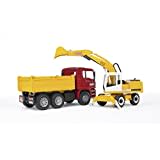 bruder 02751 - Man TGA Kipplastwagen mit Liebherr Schaufelbagger - 1:16 Baustelle Baufahrzeug Löffelbagger Arbeiter bworld Baumaschine LKW Transporter