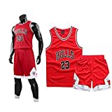 Basketball Trikot Shirt und Shorts, Erwachsene Basketball Jersey, Basketball ärmellose Anzug, Basketball Sportbekleidung, T-Shirt Weste + Shorts, Jugendlich Sweatshirt（L,Rot）