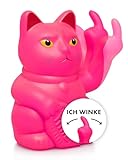 ANGRY CAT - Winkekatze Lucky CAT - Lustige winkende Katze - japanische Winkkatze mit Stinkefinger - Dekoartikel Wackelfigur Katze - Winke-Arm mit Mittelfinger - 15cm – NEON PINK