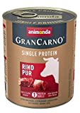 GranCarno Hunde Nassfutter Single Protein Rind pur (6 x 800g), Hundefutter nass ohne Getreide und Zucker von animonda, für ausgewachsene Hunde, mit frischen fleischlichen Zutaten