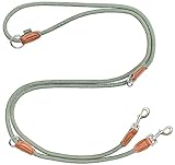 Leisegrün Hundeleine große Hunde | Führleine 3m verstellbar mit 2 Karabiner | 3 Meter lang x 1,1 cm | Nur 300 g | Modell Devon | Grün